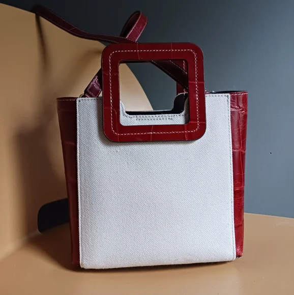 STAUD mini Shirley Bag in Canvas,burgundy Leather Crossbody Bag - Picture 5 of 16